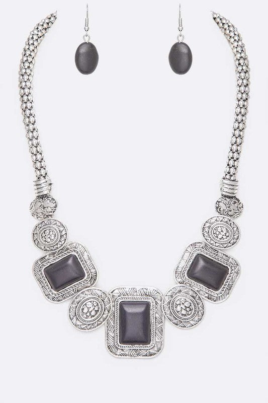 Square Stone Necklace Set