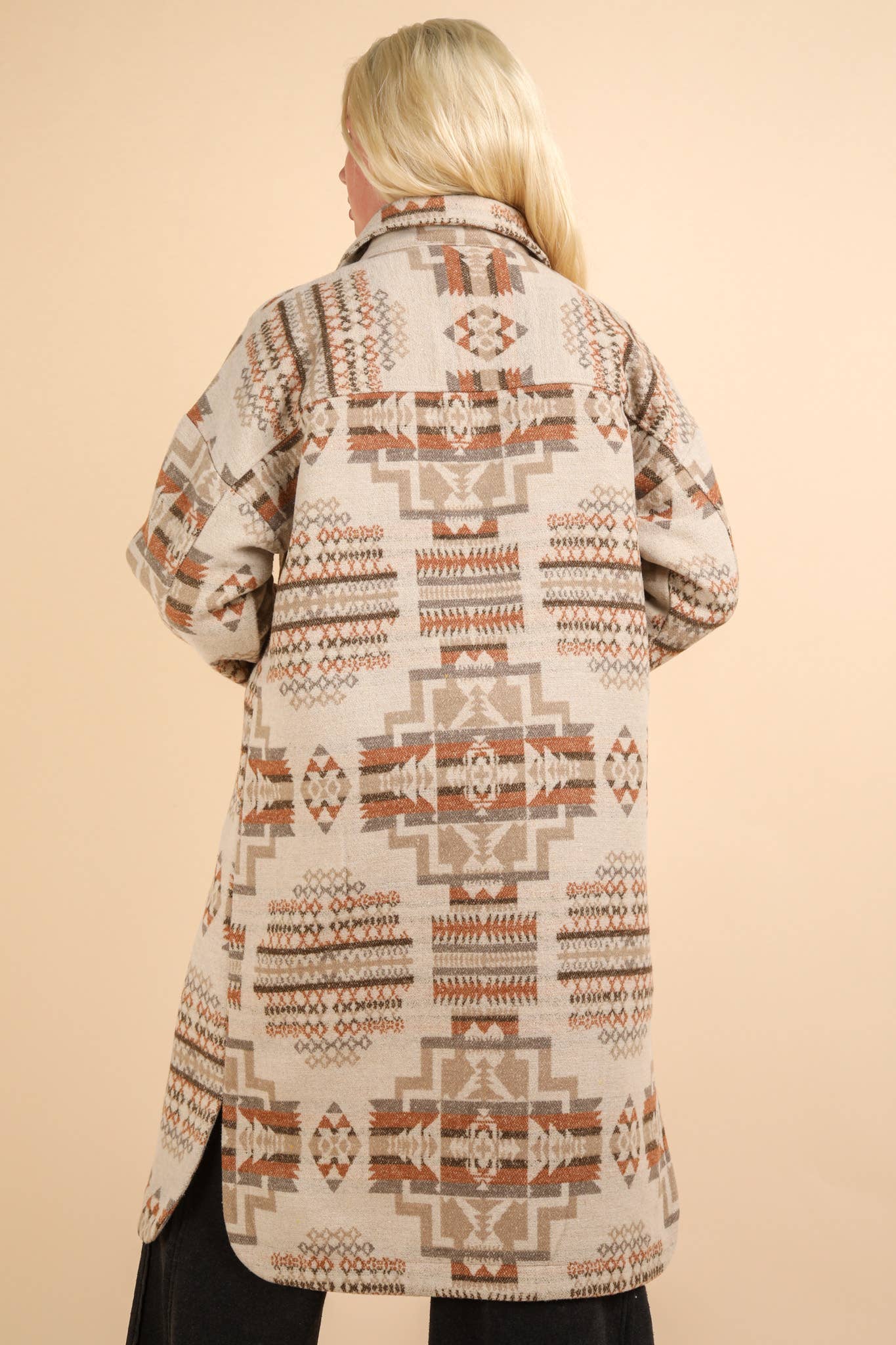 NJ90325-Aztec & Plaid Printed Shacket Jacket Coat