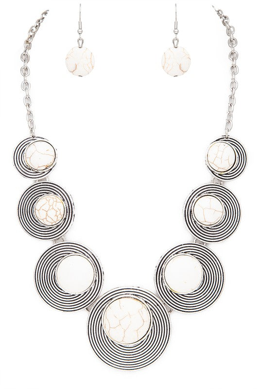 Round Stone Western Inspired Bib Necklace Set