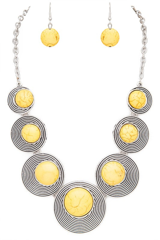 Round Stone Western Inspired Bib Necklace Set