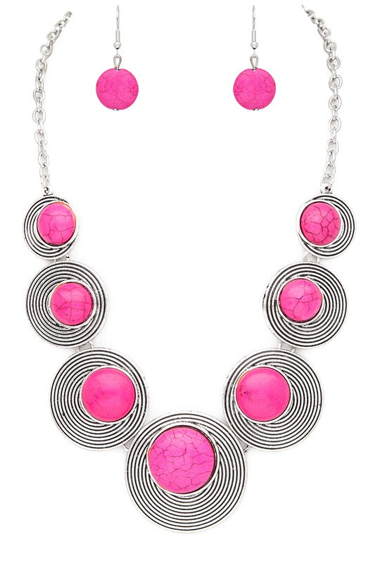 Round Stone Western Inspired Bib Necklace Set