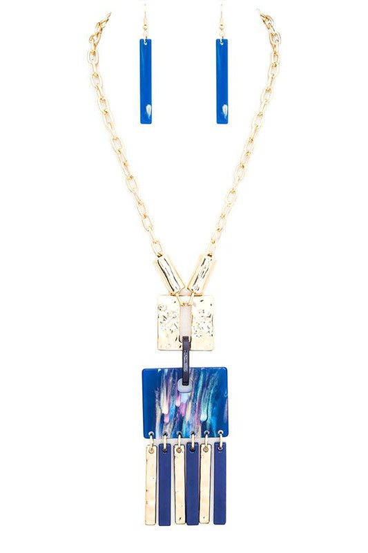 Mix Media Resin Pendant Long Necklace Set