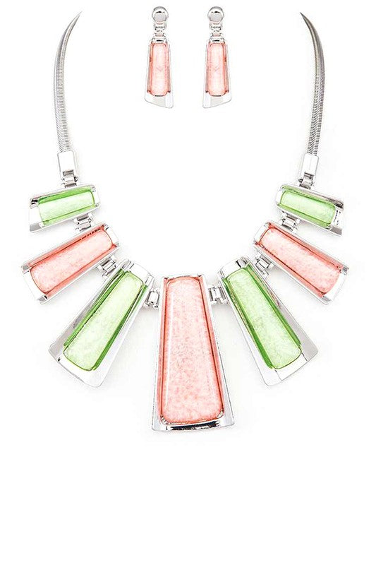 Metal Wrapped Resin Bars Statement Necklace Set