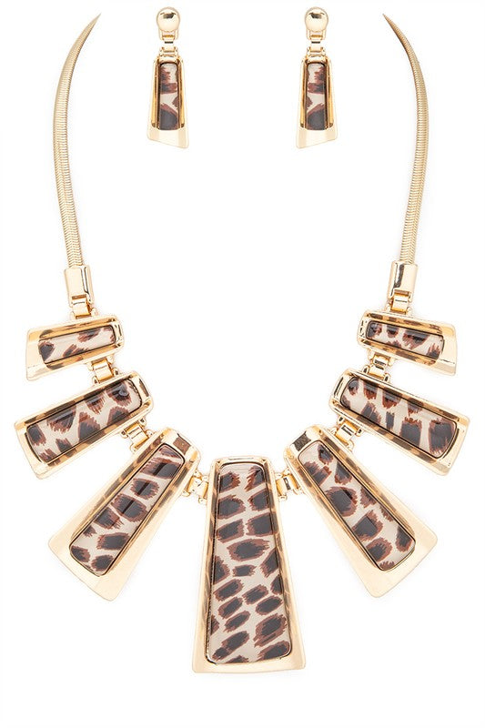 Metal Wrapped Resin Bars Statement Necklace Set