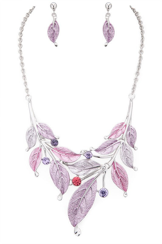 Metal Leaf Statement Necklace Set