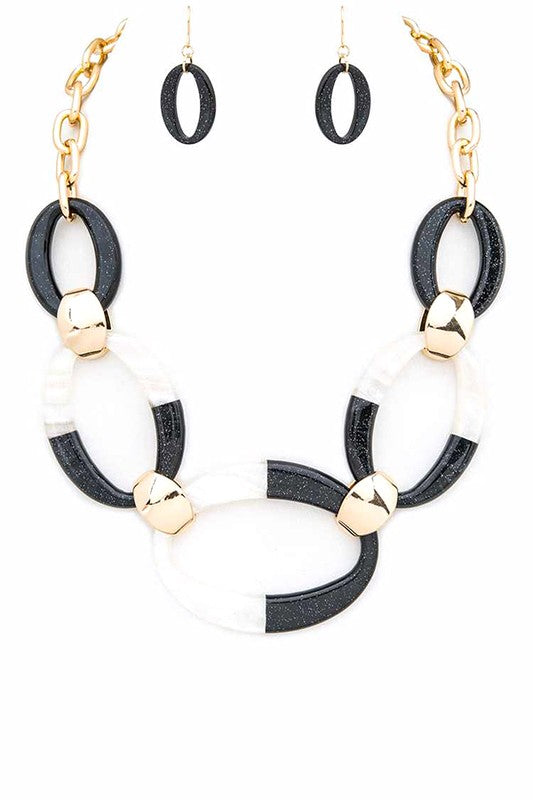 Mix Tone Resin Link Statement Necklace Set