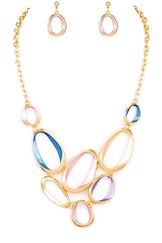 Mix Color Enamel Ring Statement Necklace Set