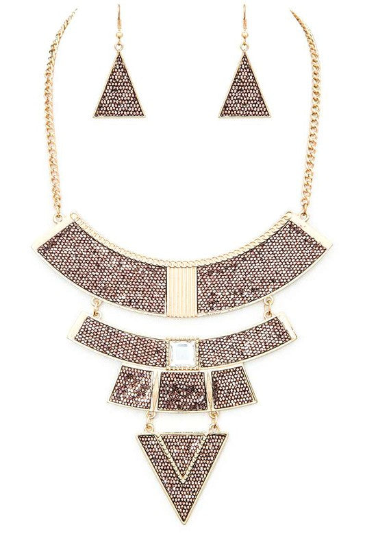 Glitter Geometric Statement Bib Necklace Set