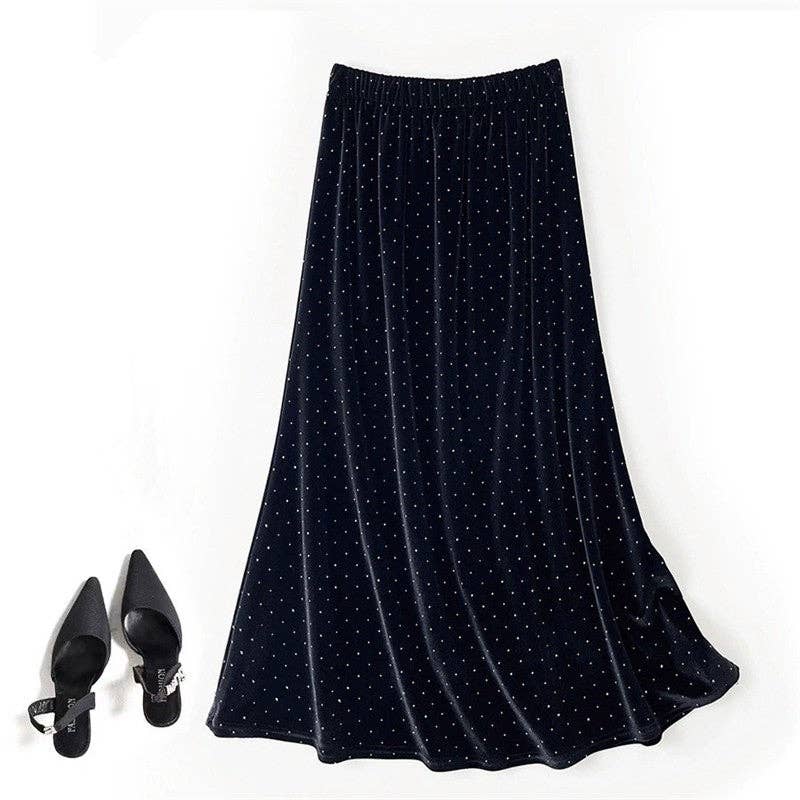 Velvet Midi Skirt With Sparkling Rhinestones