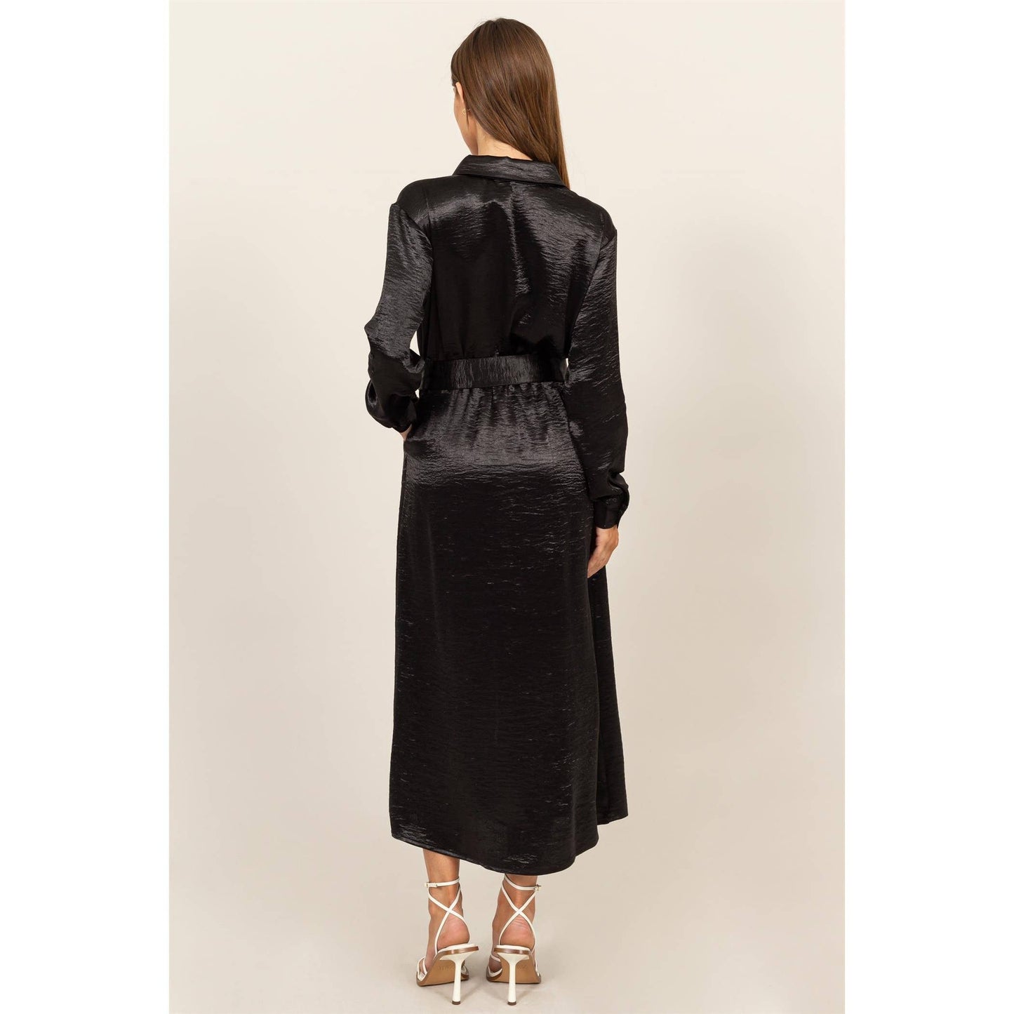 HF24C828-SATIN SHIRT DRESS WITH BELT