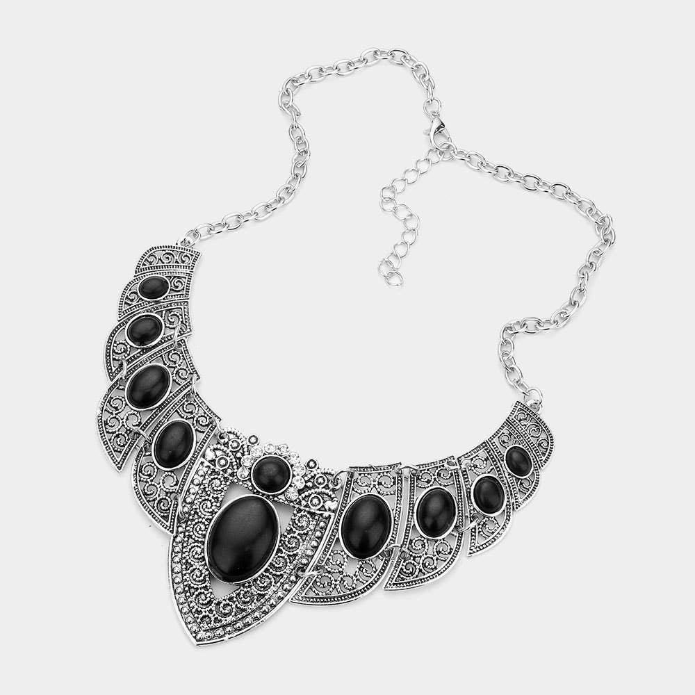 Antique Metal Natural Stone Embellished Necklace