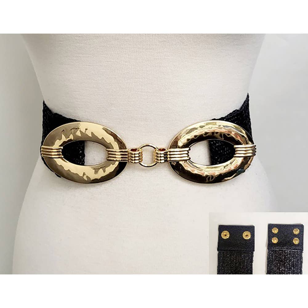 Metal Oval Buckle Accented Elastic Waist Belt