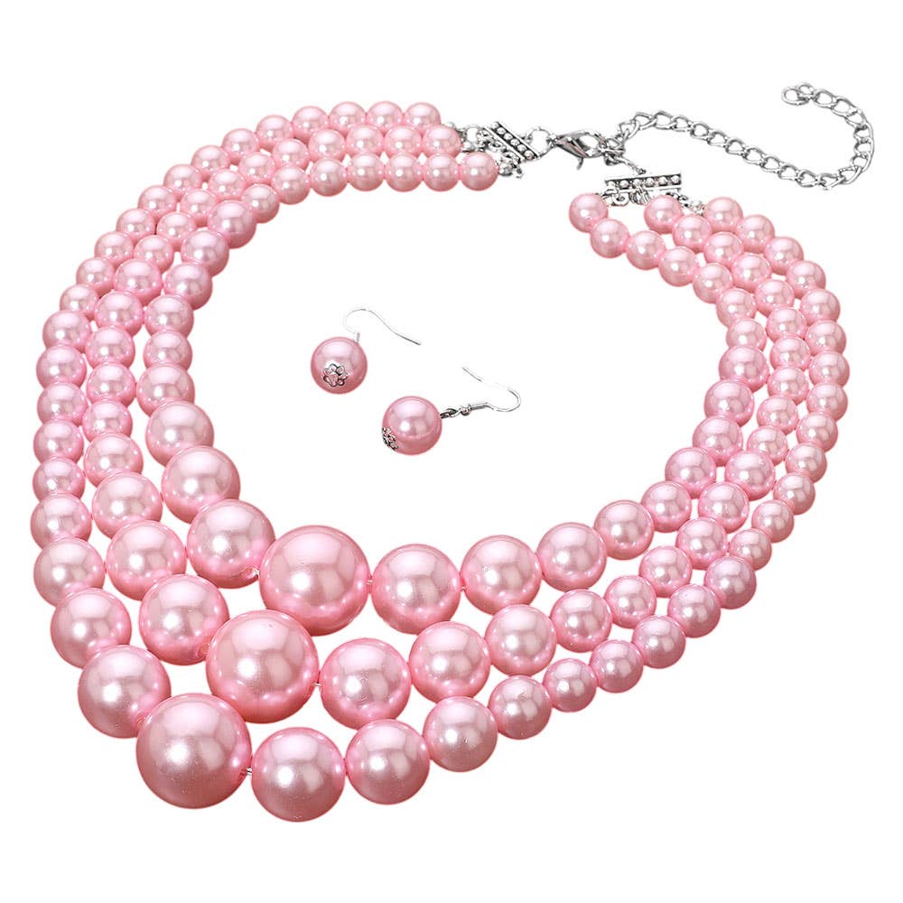 Chunky Pearl Triple Layered Strand Necklace