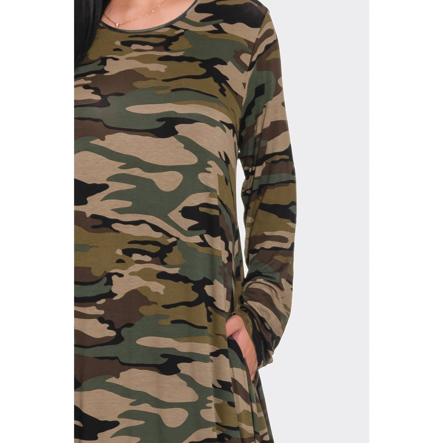 Solid Maxi Long Sleeve Tunic Dress with Pockets