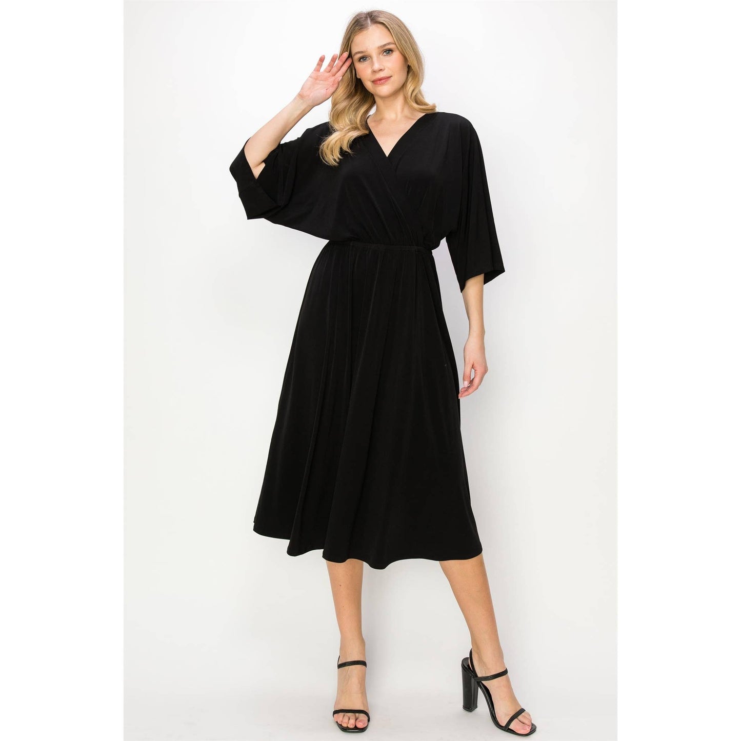 ELEGANT SOLID SURPLICE MIDI DRESS