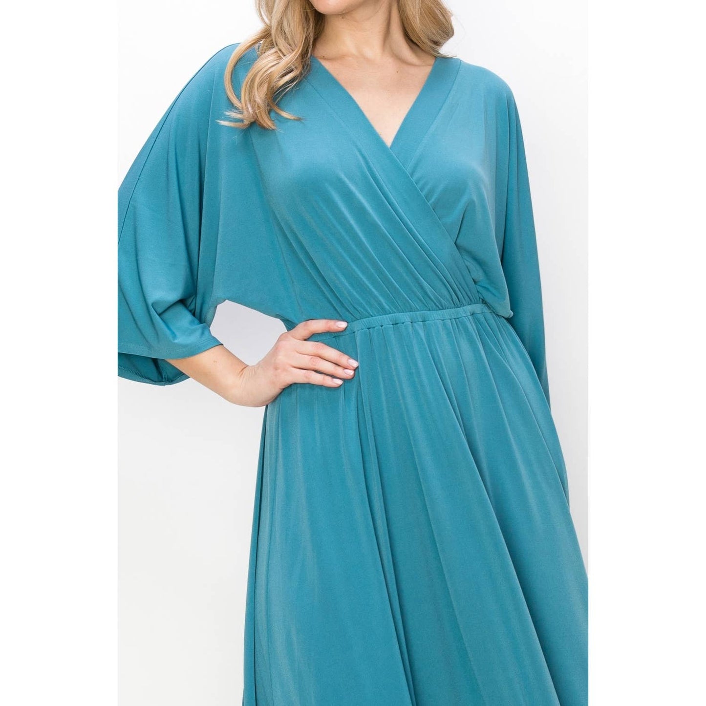 ELEGANT SOLID SURPLICE MIDI DRESS