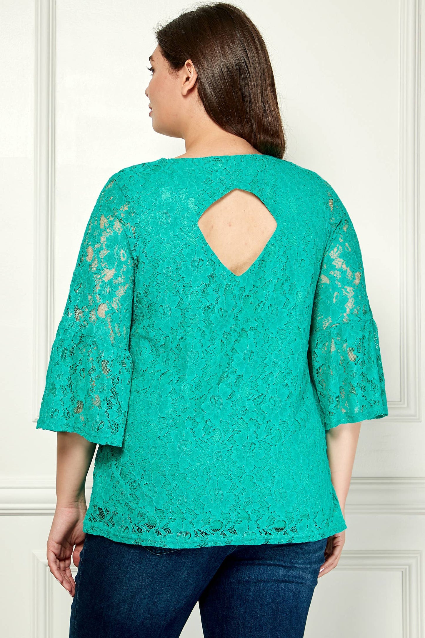 PLUS SIZE V- NECK ELBOW SLEEVE LACE TOP G9018250PX