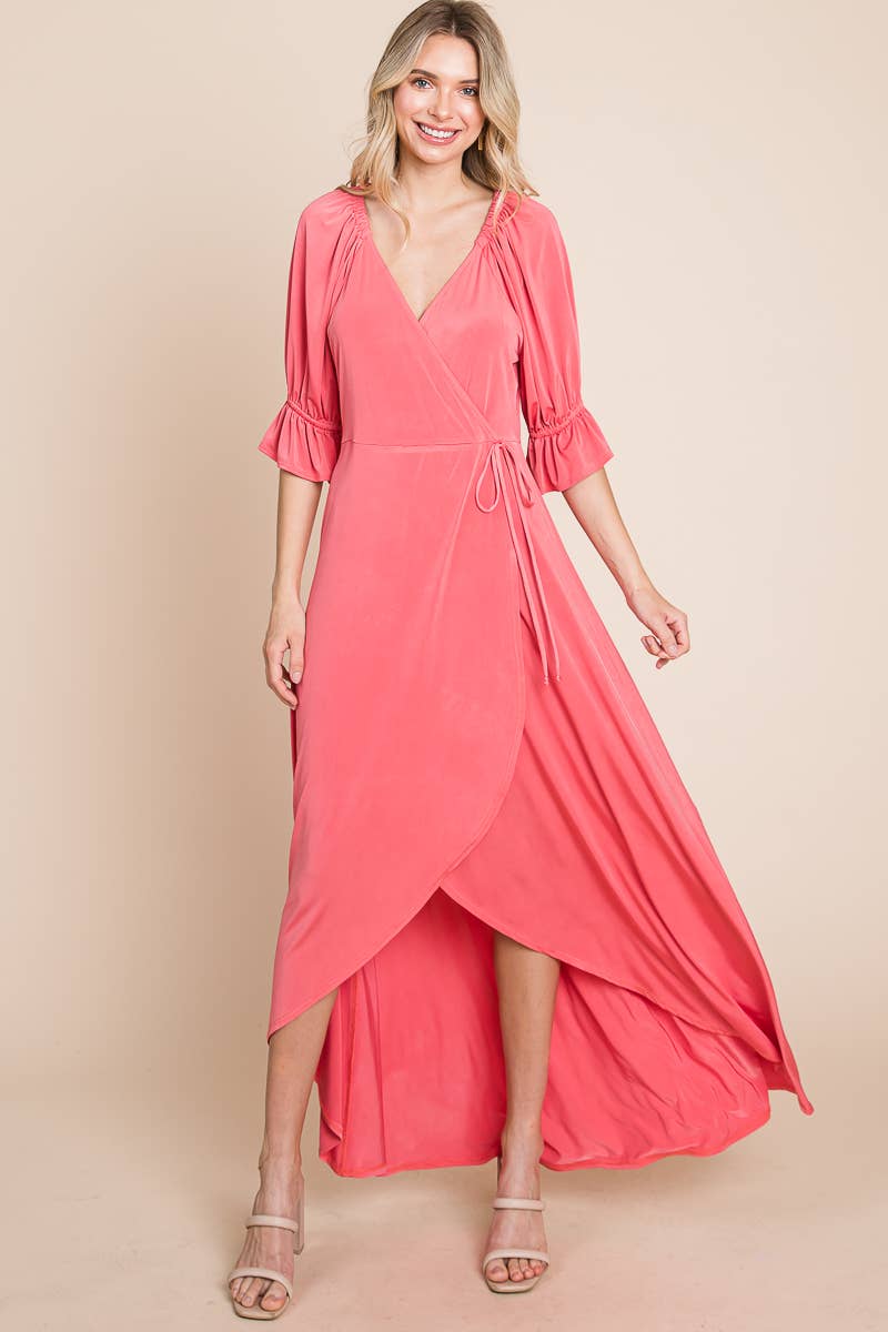 ETD-838 Solid Venezia Faux Wrap Dress