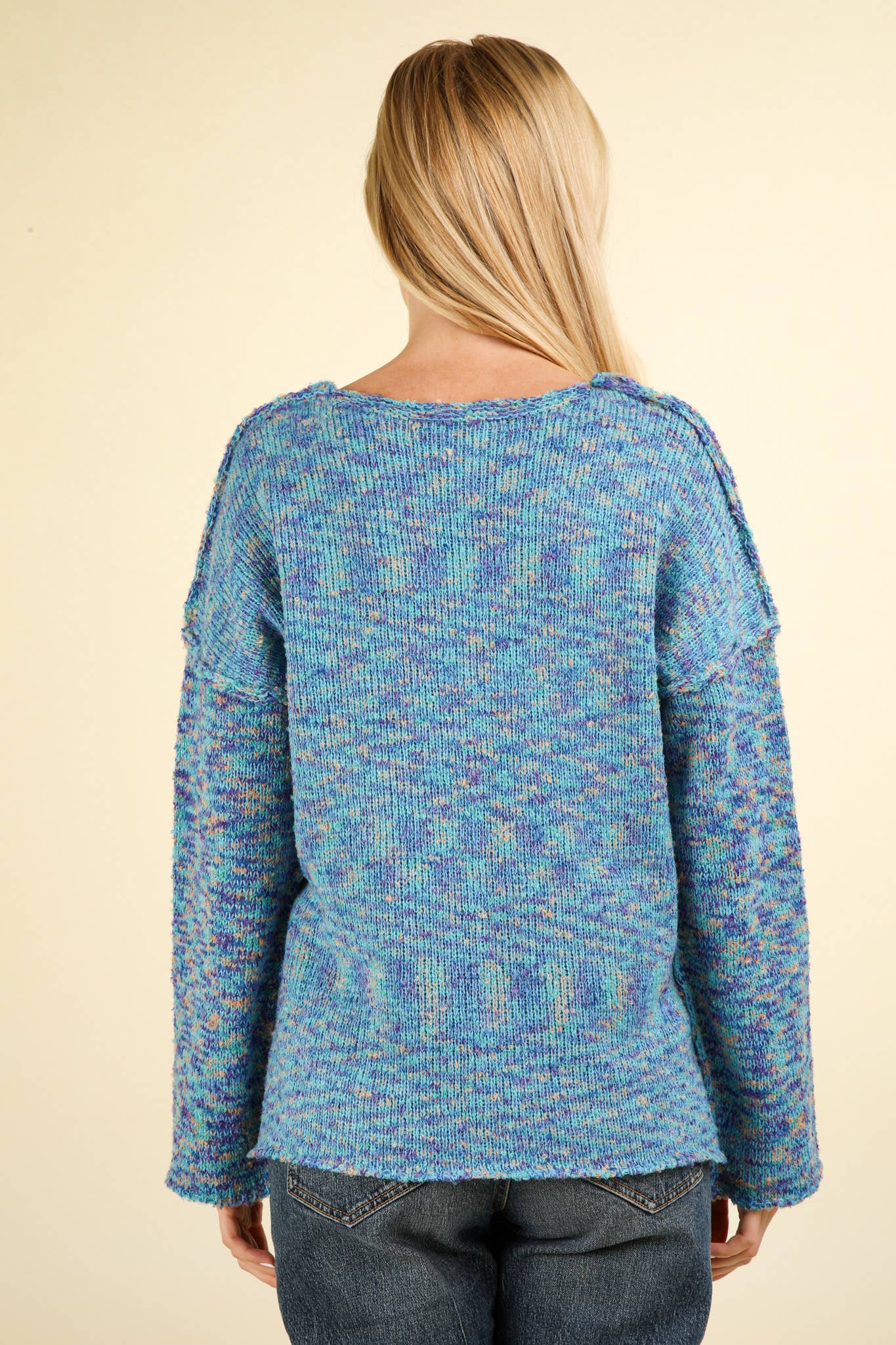 12W3270N-Oversized Casual Multi Color Knit Sweater Top