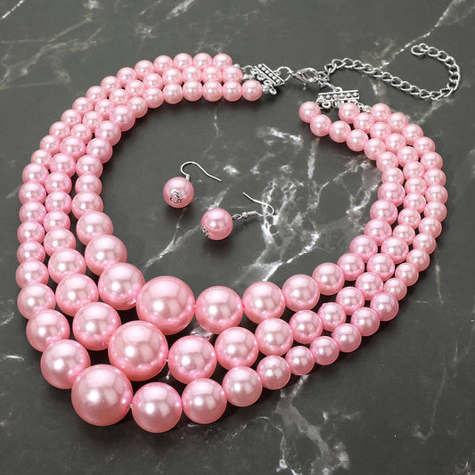 Chunky Pearl Triple Layered Strand Necklace