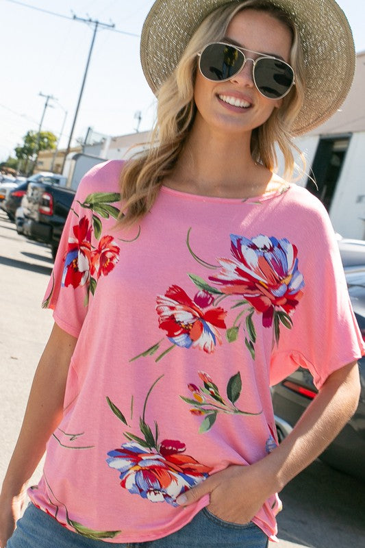 PLUS FLORAL TWIST BACK LOOSE FIT TOP