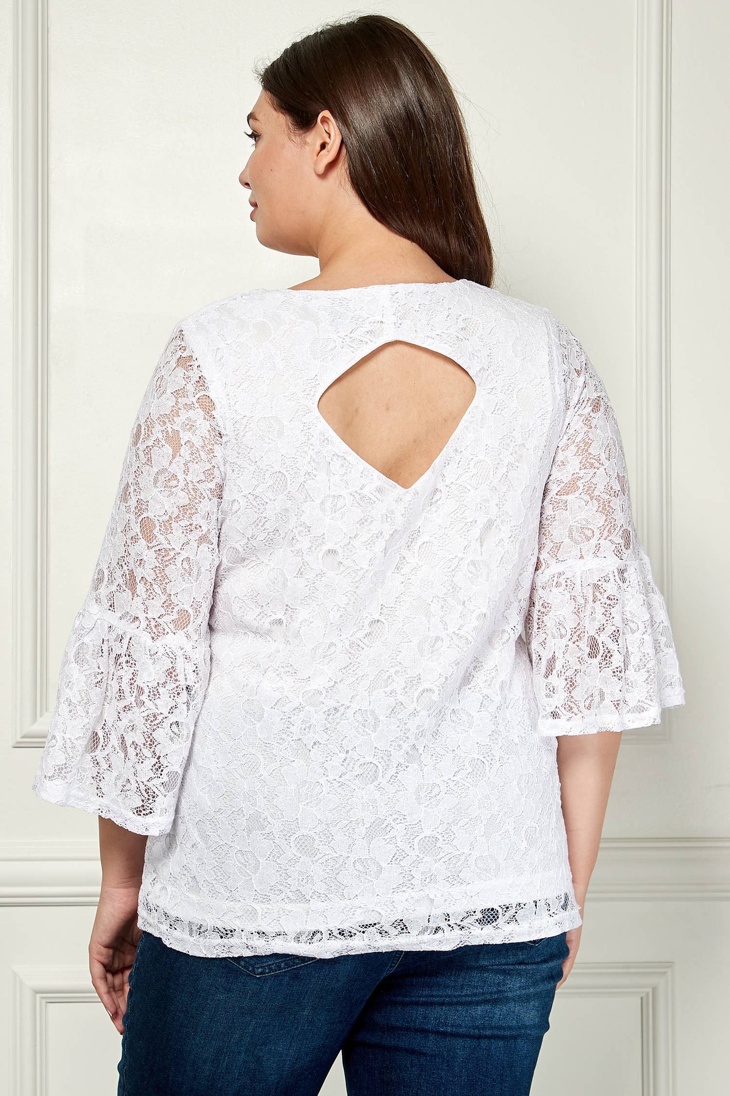PLUS SIZE V- NECK ELBOW SLEEVE LACE TOP G9018250PX