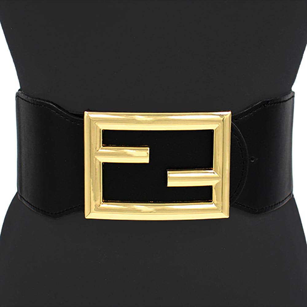 Abstract Metal Buckle Accented Elastic Belt