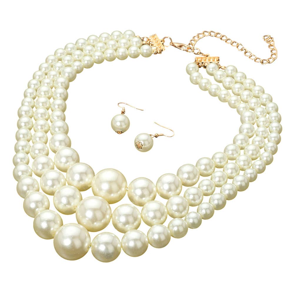 Chunky Pearl Triple Layered Strand Necklace