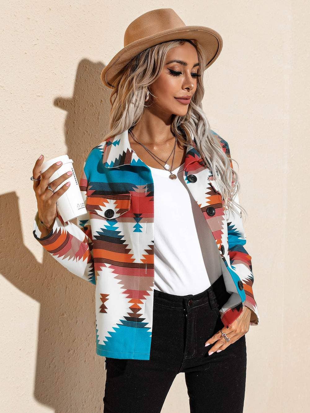 Geo print single breasted jacket