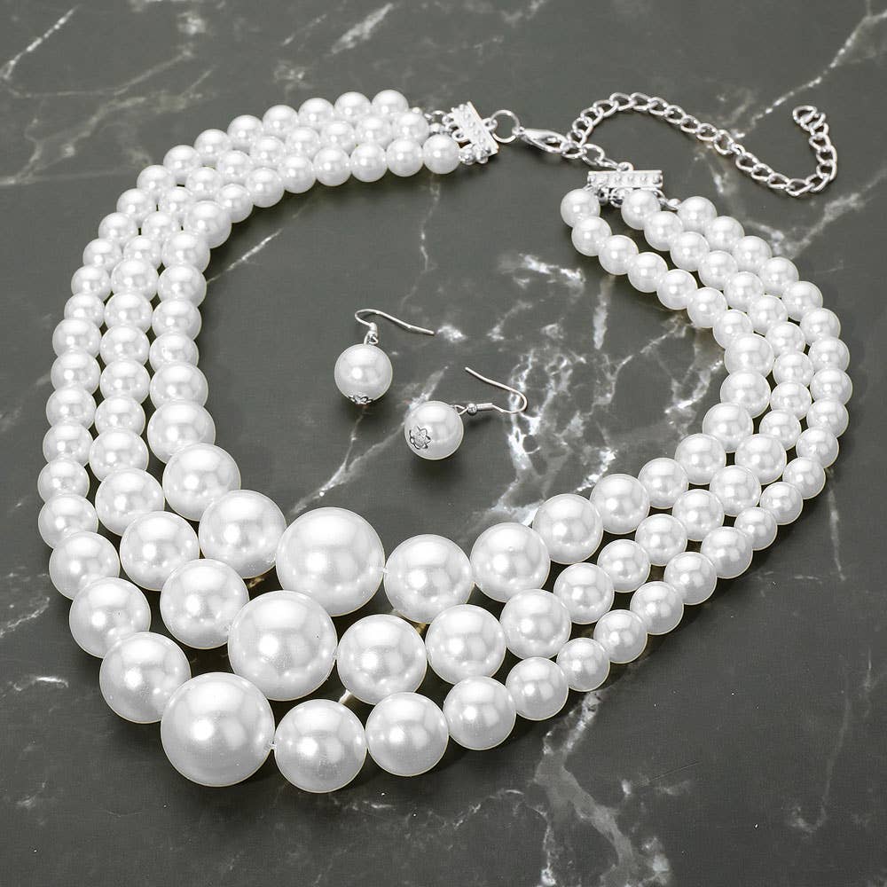 Chunky Pearl Triple Layered Strand Necklace