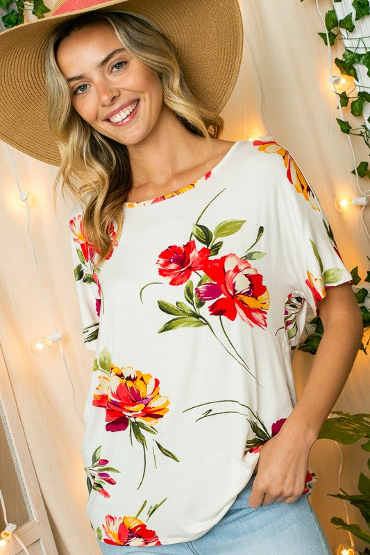 PLUS FLORAL TWIST BACK LOOSE FIT TOP