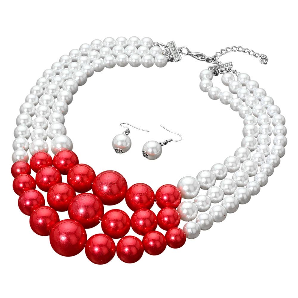 Chunky Pearl Triple Layered Strand Necklace