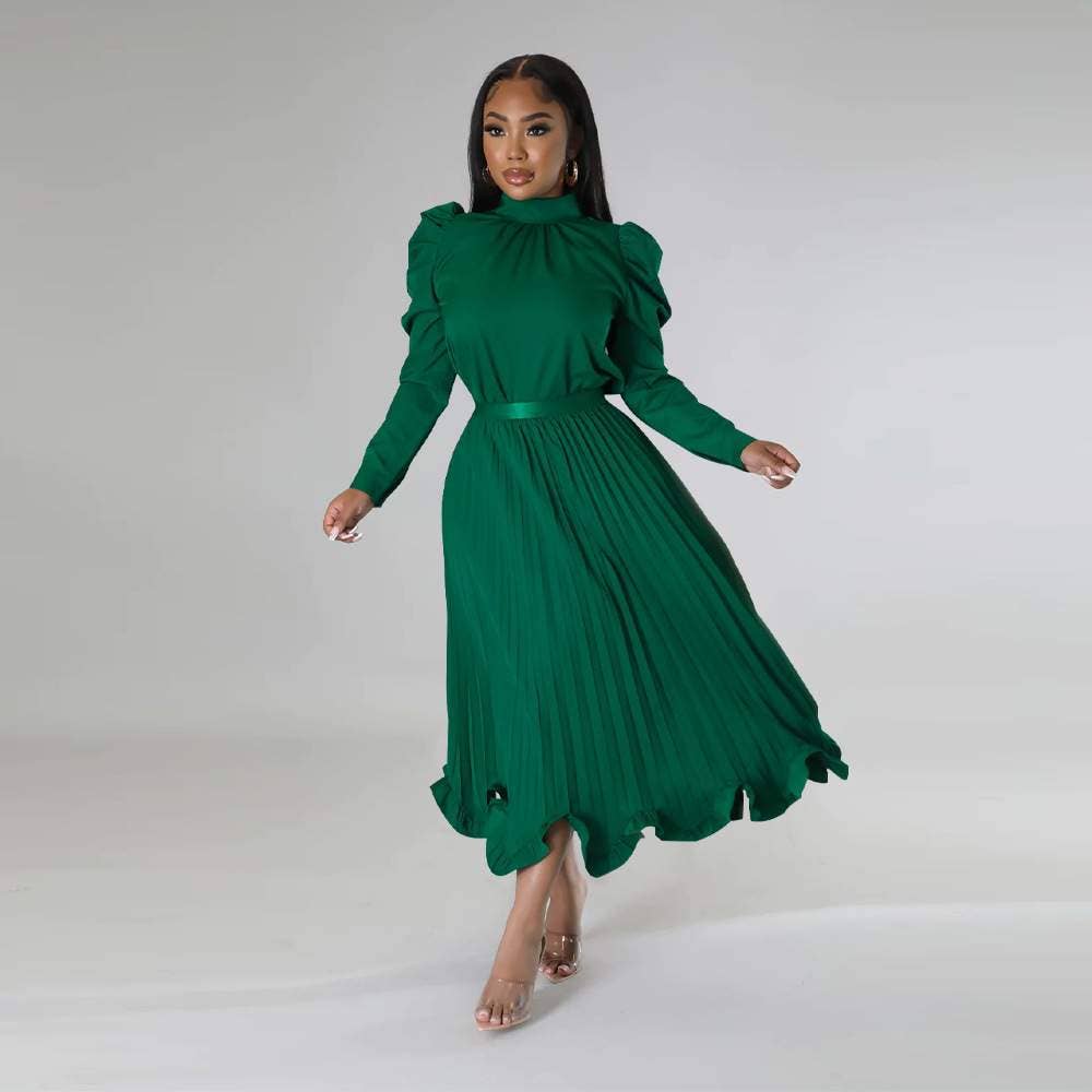 Skirt sets for women mock neck puff long sleeve