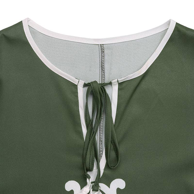 Green Split Hem Folk Style Midi Dress with Belt