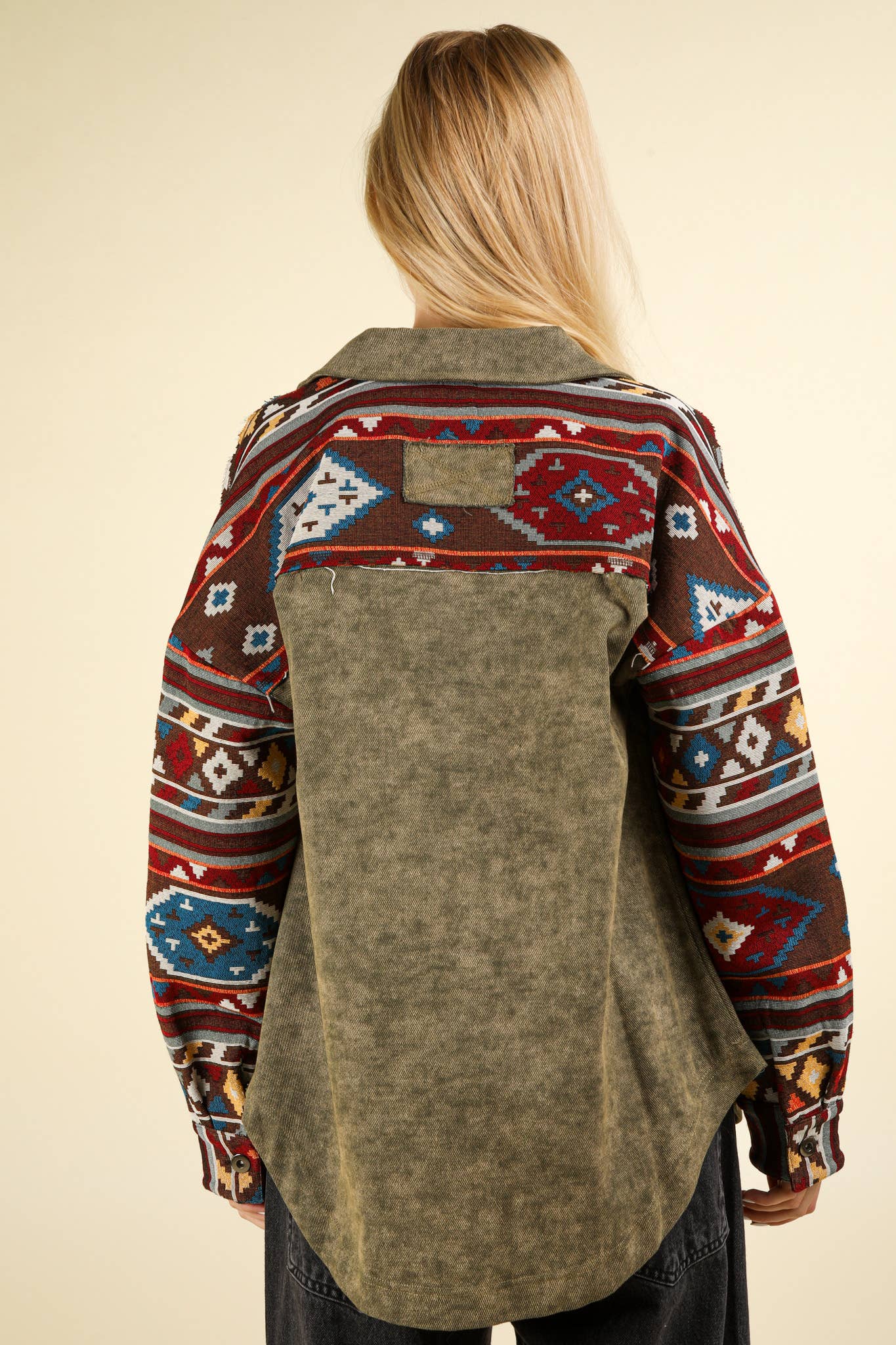 NJ90328-Aztec Graphic Oversized Button Down Shacket Jacket