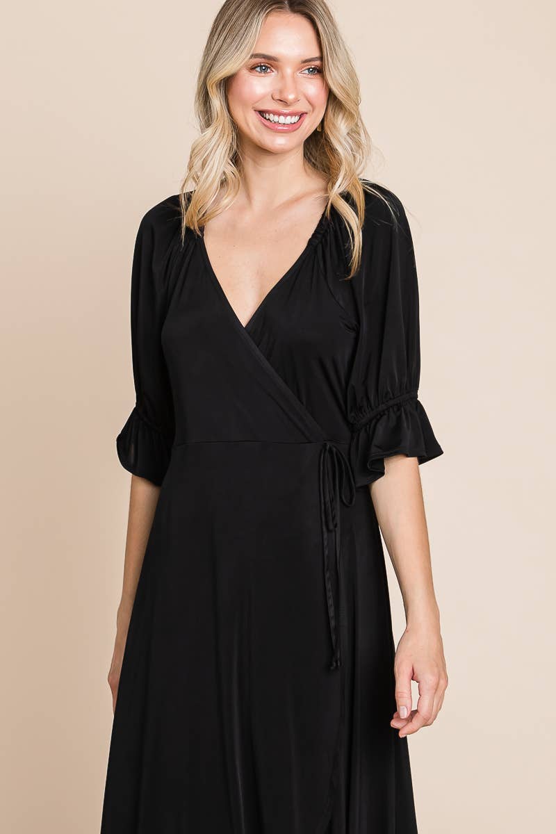 ETD-838 Solid Venezia Faux Wrap Dress