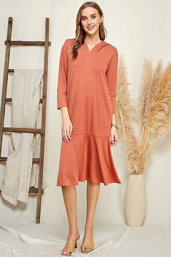 Hoodie Flare Ruffle Hem Midi Dress