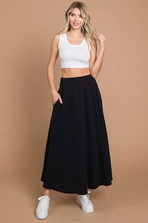 CBF1942-Maxi Full Solid Skirt