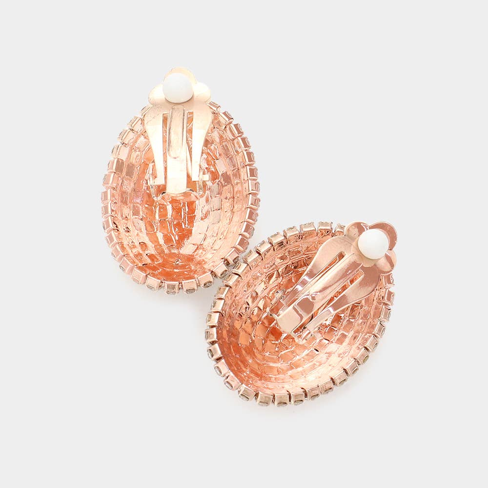 Rhinestone Pave Oval Evening Clip on Earrings