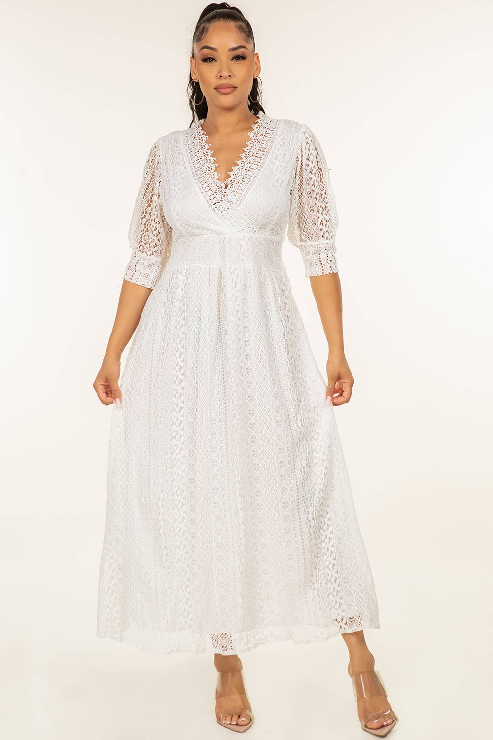 Women's Solid Crochet Maxi Dress