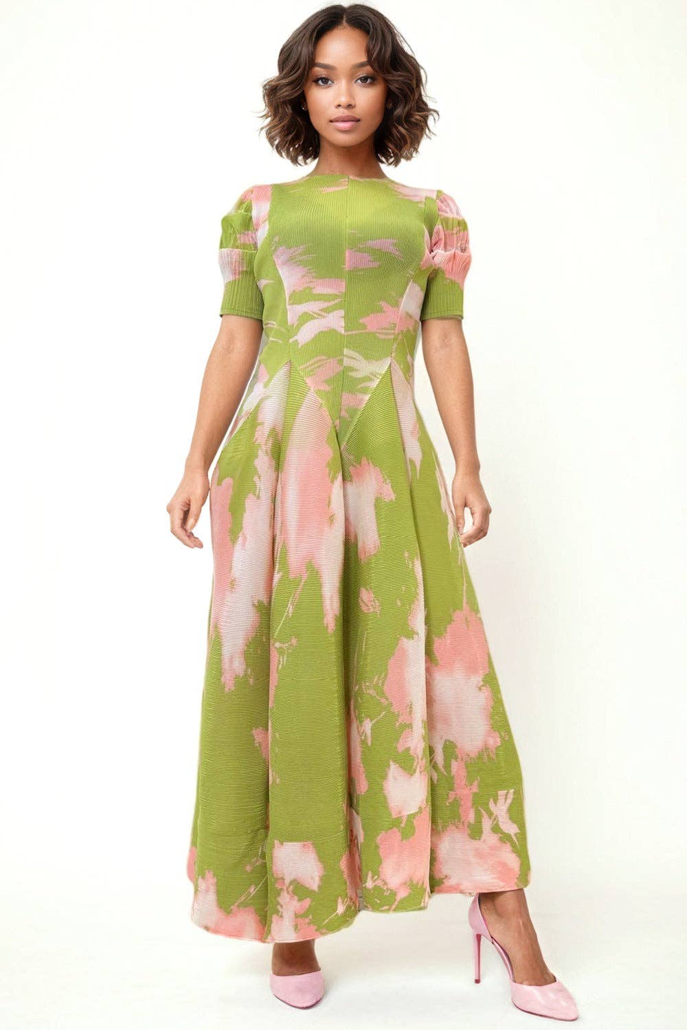 N24163 FLARED CRINKLED DRESS