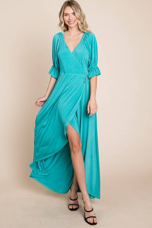ETD-838 Solid Venezia Faux Wrap Dress