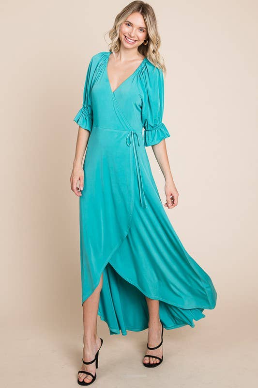 ETD-838 Solid Venezia Faux Wrap Dress