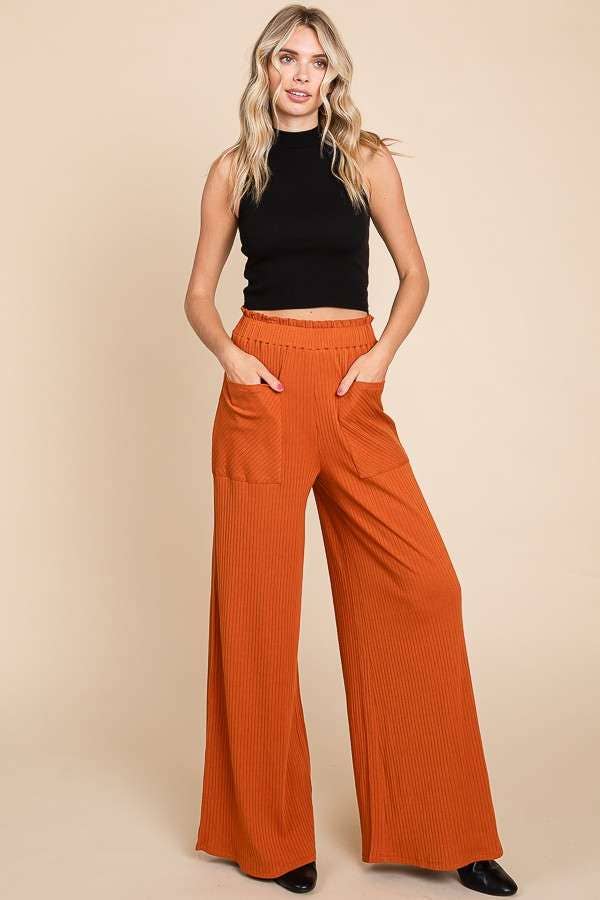 Ruching Frill Wasit Wide Pants