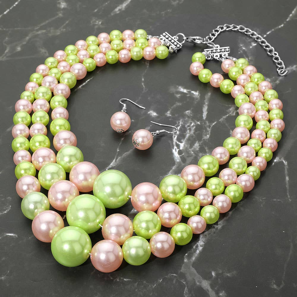 Chunky Pearl Triple Layered Strand Necklace