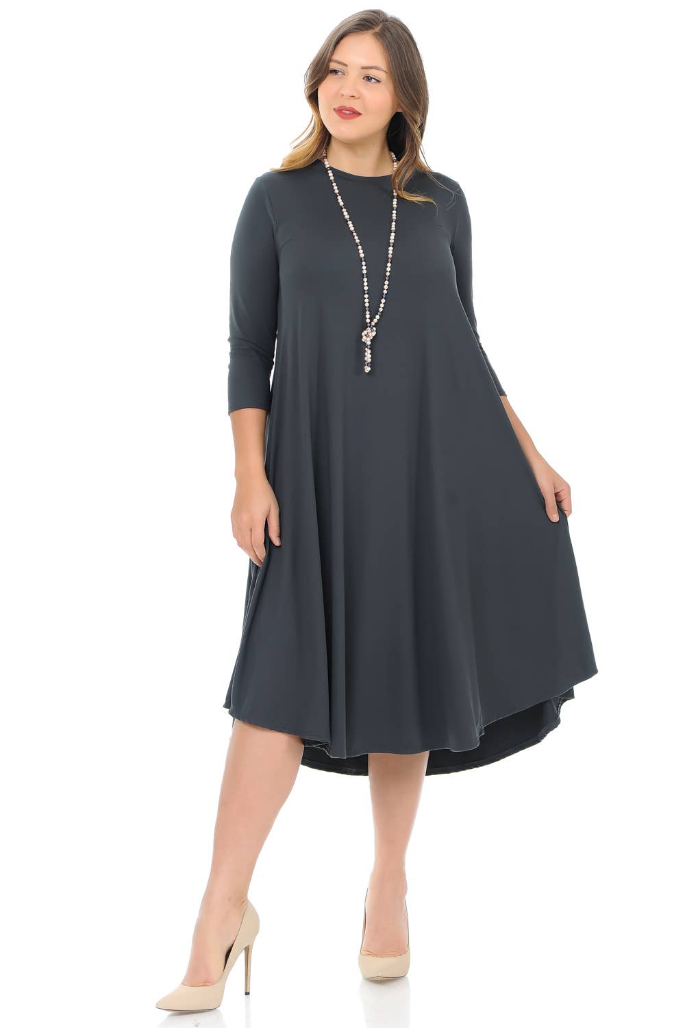 A Line Swing Trapeze Midi Dress Plus