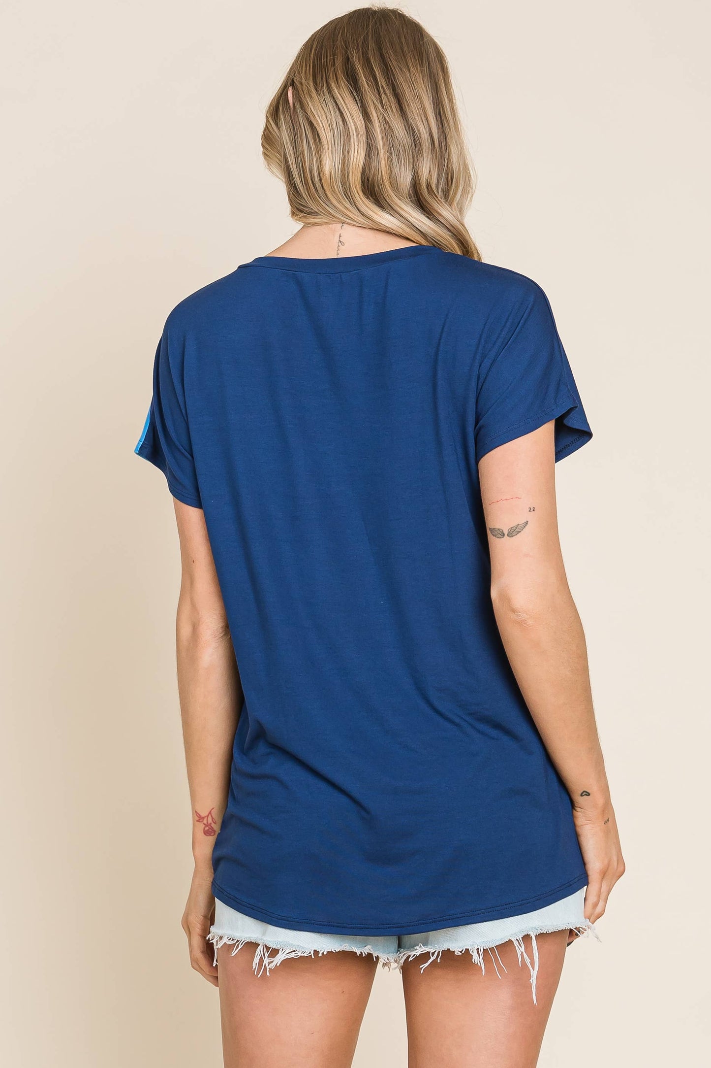 TA2037 Comfy Short Sleeve Color Block Crewneck Tee