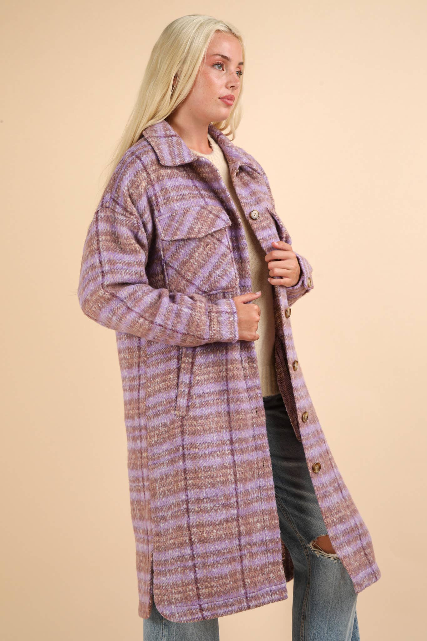 NJ90325-Aztec & Plaid Printed Shacket Jacket Coat
