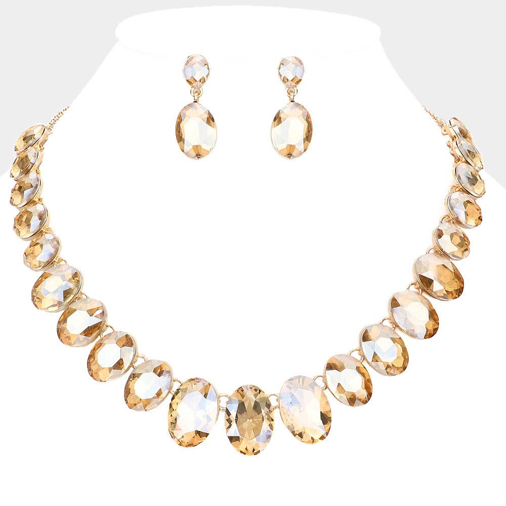 Oval Stone Link Evening Necklace