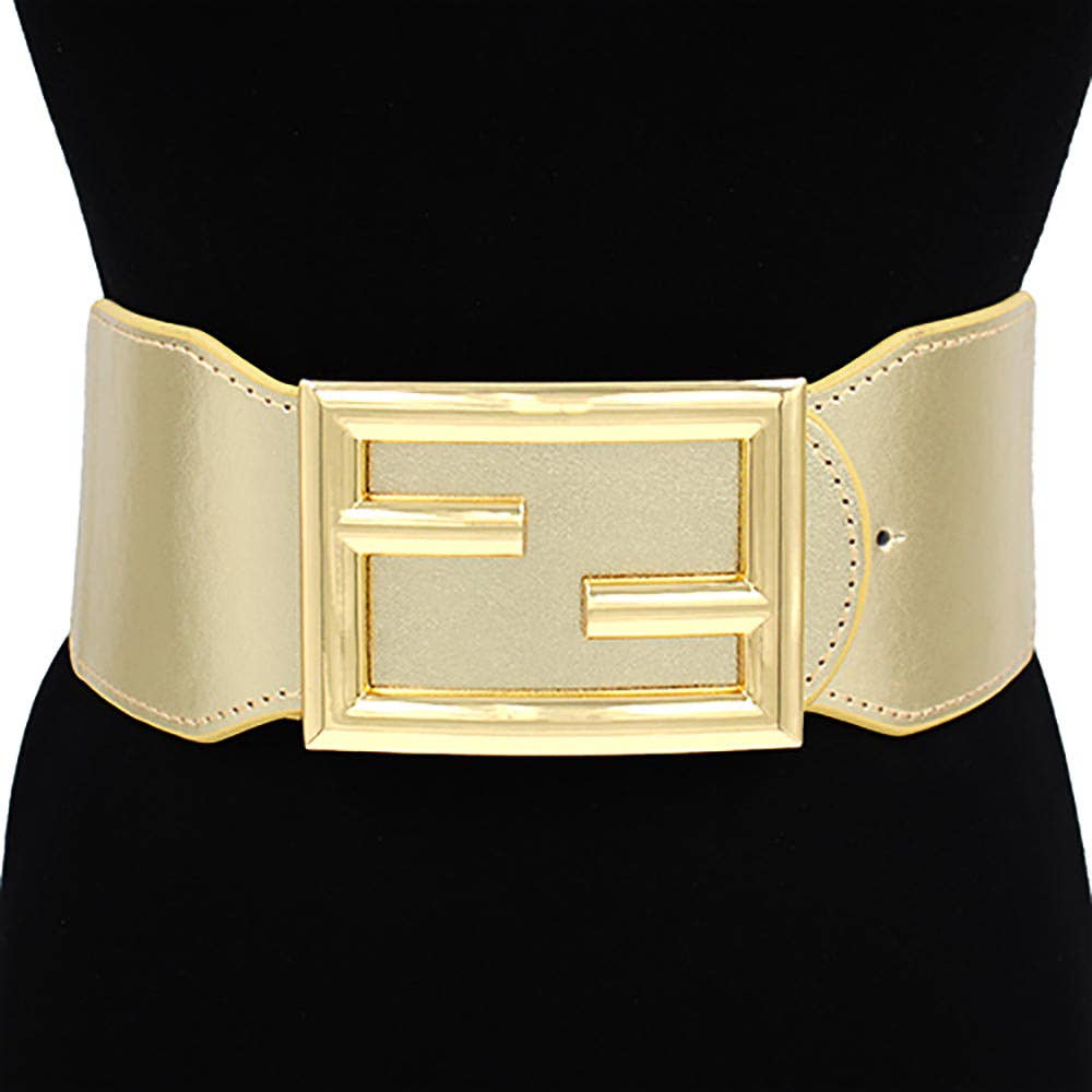 Abstract Metal Buckle Accented Elastic Belt